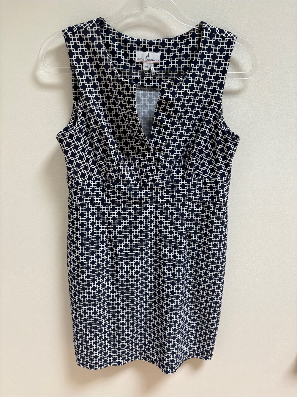Jude Connally Navy & White Sleeveless Geometric Sheath Dress